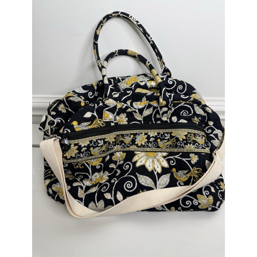 Vera Bradley Large Travel Duffel Bag Black Yellow Floral Overnight Tote